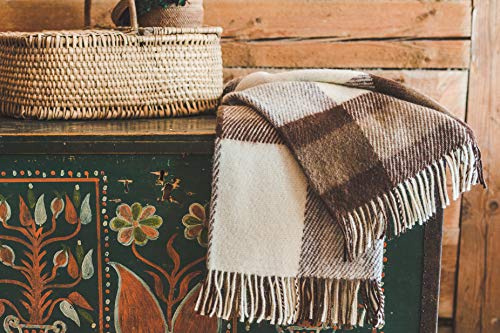 Ger3as Wolldecke Plaiddecke mit Fransen 130 x 210 cm Warme Decke Aus Schurwolldecke 100% Neuseeland Wolle Decke, Plaid oder Blankie für Sofa und Bett (Lota Braun)