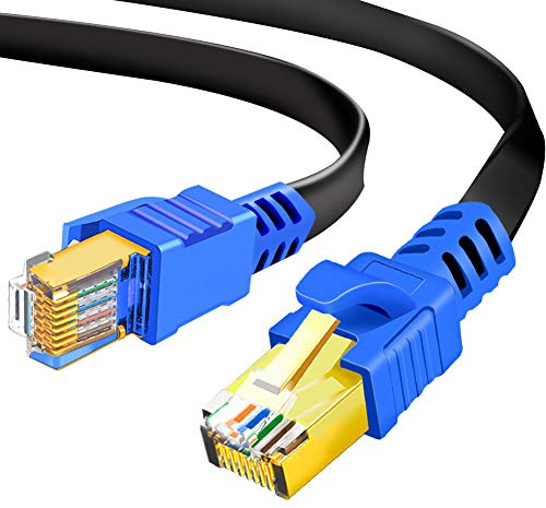 Flat Cat8 Ethernet Cable 8m, Hanprmeee 26AWG Cat 8 LAN Network Cable 40Gbps 2000Mhz High Speed Gigabit Professional Premium SFTP Internet Cable Compatible with Cat7/Cat5/Cat5e/Cat6/Cat6e (8m/25Ft)