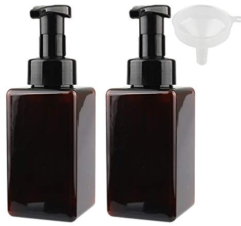 FBJIE 2 Stück 450ml Leere Braun Bernstein Schäumende Seifenspender Quadrat PETG Schaum Mousse Pumpflaschen Foaming Flasche Schaumspender für Flüssige Seifen, Handseife, Haarschaum, Gesichtsreiniger