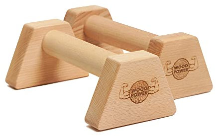 WOODPOWER® PowerBars Holz-Parallettes für Liegestütze, Liegestützgriffe Holz, Handstände, Yoga & Calisthenics, rutschfest, für Indoor & Outdoor, gelenkschonend, Körpergewichtstraining (XS, Classic)