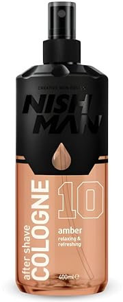 NISHMAN Aftershave Cologne 10 - Amber 400ml – Lozione Rinfrescante Dopo Barba per Uomini – Profumo di Vaniglia, Sandalo, Note Fruttate & Floreali – Colonia Dopo Barba per Uomini