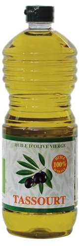 Huile d'Olive Tassourt 1L - Vierge 100% Naturelle, Pressée à Froid, Idéale pour Salades et Plats Méditerranéens, Goût Authentique