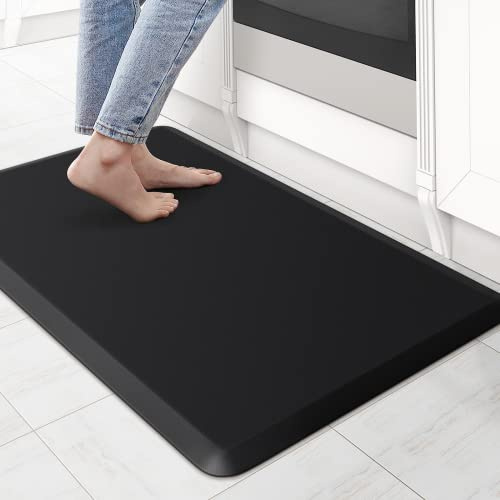 KitchenClouds Kitchen Mat Cushioned Anti Fatigue Rug 17.3x28 Water Resistant, Non Slip, Standing and Comfort Desk/Floor Mats for House Sink Office (Black)