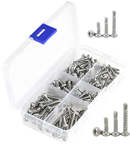 Lot de 120 Vis Auto-foreuses en Acier Inoxydable,Auto-perceuses pour Métal,Vis à Tôle et Autotaraudeses (120 pièces, tête ronde M3,5 et tête ronde M4,2)