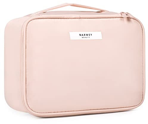 Narwey Kosmetiktasche Damen, Kulturtasche Damen, Groß Make up Tasche Reise Schminktasche Mädchen, Kosmetik Tasche, Makeup Bag Cosmetic Bag (Sanftes Rosa)