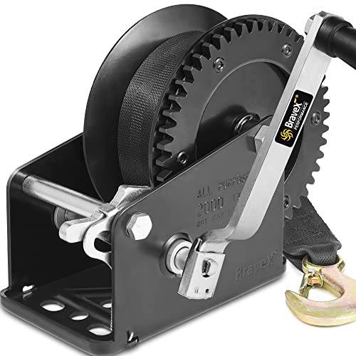 Bravex Cabrestante de acero resistente para remolque de 2000 libras, cabrestante de mano con cable de acero con gancho, manivela de trinquete de dos vías para SUV, ATV, cabrestante de cable de
