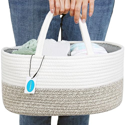 Casaphoria Caddy Organize Gewebter Korb aus Baumwollseil, Korb zur Aufbewahrung, Handtuchkorb aus 100% Baumwolle mit Griff, tragbare Tasche, Hellbraun (36,7 cm, 21,6 cm, 18,1 cm)