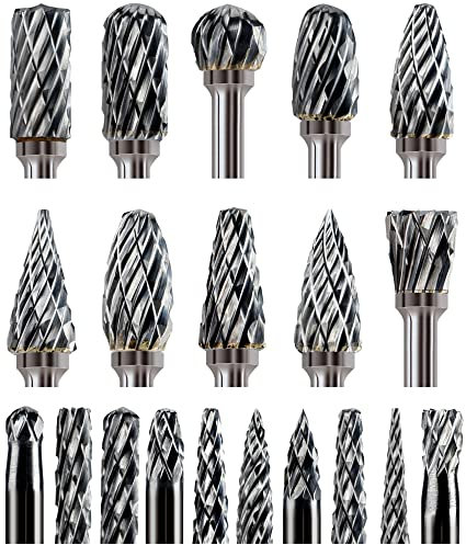 Sworker Carbide Burr Set Compatible with Dremel 1/8 Shank 20PCS Die Grinder Rotary Tool Rasp Bits Wood Carving Accessories Attachments Cutting Burrs Metal Grinding Engraving Porting Double Cut