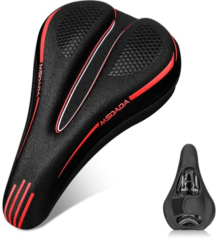New Gel Bike Seat Cover Padded, MSDADA Soft Bike Seat Cover Cushion for Men & Women, Comfortable Bike Accessories Gel Seat Cover for Bike, Outdoor Indoor Cycling(Red)
