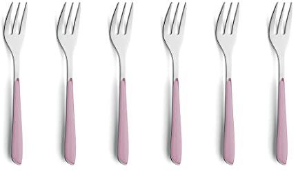 Kuppels Prisma Lot de 6 fourchettes à gâteau en acier inoxydable 18/0 pour 6 personnes, bols en plastique de qualité supérieure en vieux rose, inoxydable et lave-vaisselle