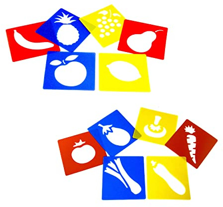 Lot de 12 pochoirs en plastique lavables - Thème fruits et légumes
