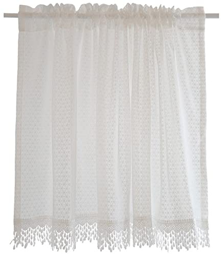 1 Panel Cortinas de Cenefa con Bolsillo para Varilla, Transparente Visillo Cocina Cortina Estilo Rústico Encaje Cortinas de Cocina Cortinas de Ventana Cortas para Baño Cocina Salón-130x140cm(51x55in)
