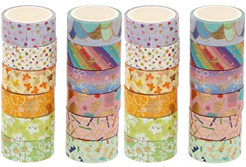 COHEALI 24rolls Decorative Washi DIY Masking Tape Set for Diary Scrapbook Cute Designs for Scrapbooking and Boys and Girls Crafts Metallic Finish Washi Stickers