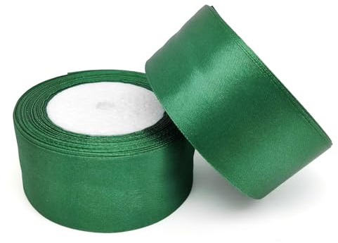 GAKA FAVOR Satinband Dunkelgrün 38mm X 22 Meters (2 Rollen),Dekoration Geschenkband breit Schleifenband Bänder,Stoffband für Hochzeit,Taufe und Geburtstag Geschenke