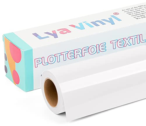 Weiß Plotterfolie Textil, Lya Vinyl 30.5cm × 305cm Flexfolie Plotter Textil für Cricut und Silhouette Cameo, Textilfolie Plotter für DIY Stoff und Shirt