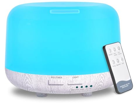 300ML Essential Oil Diffuser, Electric Aroma Diffuser with Remote Control, 4 Timers, 7 LED Color Changing Lights and Waterless Auto-Off Design, Cool Mist Air Diffuser for Room, Bedroom, Home