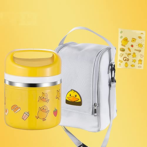 LANMOU Boîtes Alimentaires Isothermes 500ml, Boîte à Lunch Isotherme Repas Chaud avec Cuillère Pliable, Lunch Box en Acier Inoxydable à Double Couche pour Ecole (600ml+Insulated Bag)