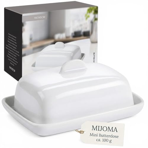 MIJOMA Mini Butterdose Porzellan 9x7x5 cm – kleine Butterglocke für ca. 100 g Butter – zweiteilig mit Deckel – mikrowellengeeignet & spülmaschinenfest