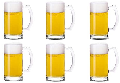 TUSAPAM Heavy Beer Mugs Set, 16oz Glass Mugs With Handle, Beer Glasses For Freezer, 500ml Beer Drinking Glasses, Traditional Stein For Bar, Alcohol, Beverages,Coffee, Teas, Set of 6