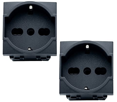 Bratek 2 Prese Schuko Compatibile Bticino Living Light e International 2P+T 10/16A - Presa Elettrica a Muro Tedesca + Bipasso Italiana Antracite x Supporti B Ticino Livinglight e Living International