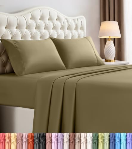 Utopia Bedding Heltäckande lakanset – 4 delar sängkläder – borstad mikrofiber – krympnings- och blekningsbeständig – enkel skötsel (full, oliv)
