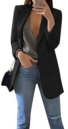 Yming Frauen Blazer Vorne Offen Lässig Interview Revers Anzüge Büro Revers Business Strickjacke Schwarz 4XL