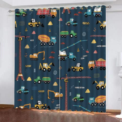 TEMLAN Baufahrzeug Kinder Gardinen Bagger Vorhänge Blickdicht Mit Ösen, Digitaldruck 3D Thermogardine Für Schlafzimmer Wohnzimmer 2Er Set (140 x 160cm)
