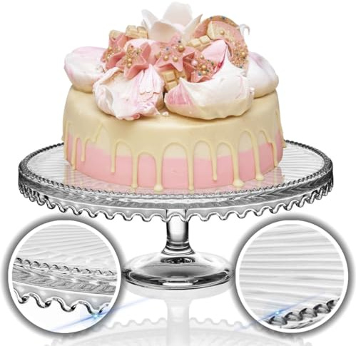 Muldale Glass Cake Stand - Afternoon Tea Display 28cm - Vintage Pretty Cake Plate with Pedestal - Cut Glass Juliette Design - Gifts for Mum