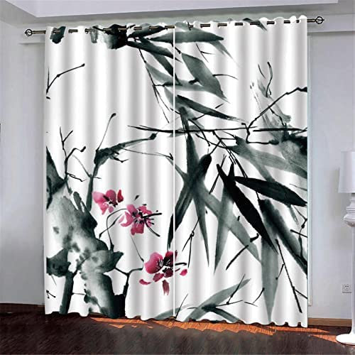 3D Tinte Bambus Vorhang Mit Ösen 300 (B) X 280 (H) cm Mikrofaser Gardinen Blickdicht Verdunkelungs Scheibengardinen 2 Stücke Für Spielzimmer Schlafzimmer Kinderzimmer Jugendzimmer