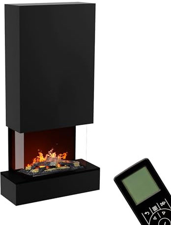 GLOW FIRE Wasserdampf Kamin HÖLDERLIN Hoch (Wandkamin) - Elektrokamin für die Wand mit realistischen LED 3D-Flammen, Knistereffekt & Fernbedienung, 80x158x40 cm, Opti-Myst 600 mit Holz-Deko, Schwarz