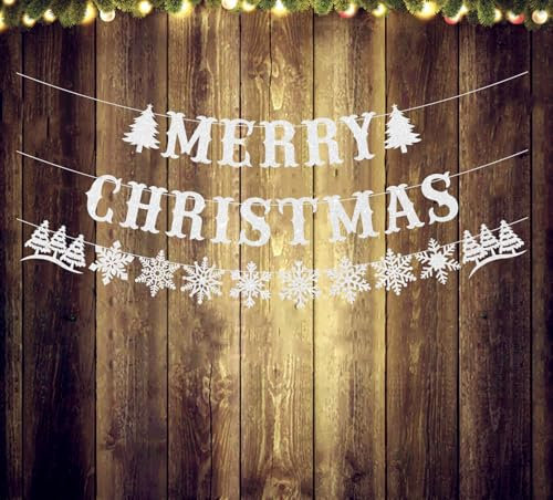 Weihnachtsdekoration mit Frohe Weihnachten Wimpelkette Banner Schneeflocken Girlande für Weihnachten Winter Urlaub Neujahr Party Home Office Dekorationen Party Supplies Silber