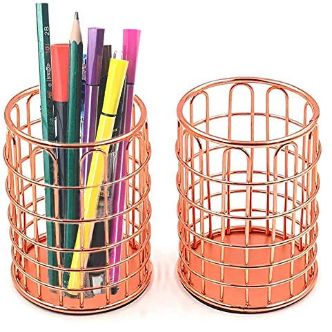 2er-Pack Metall-Stiftebehälter-Organizer, Make-up-Pinselhalter für den Schreibtisch, Büro, roségoldener Stift-Organizer für den Schreibtisch