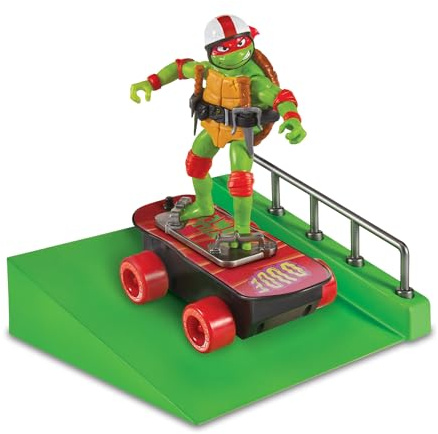 TORTUGAS NINJA Raphael Motorisiertes Skateboard, 10 Tricks für den Tretroller, Rampe und bewegliche Actionfigur, 12 cm, aus dem Film Chaos Mutant, Jungen und Mädchen + 4 Jahre
