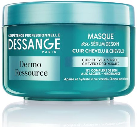 DESSANGE - Masque Capillaire Hydra-Apaisant Dermo Ressource - Formule Enrichie Aux Algues & Niacinamide - Apaise & Hydrate - Pour Cuir Chevelu Sensible & Cheveux Déshydratés - 250 ml