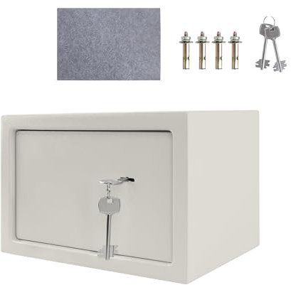 XMTECH Tresor Safe Möbeltresor mit Doppelbartschloss 2 Schlüssel, Safe Geldschrank Boden-Wandtresor Wandsafe inkl. Befestigungsmaterial, Beige, L - 31x20x20cm (W x H x D)