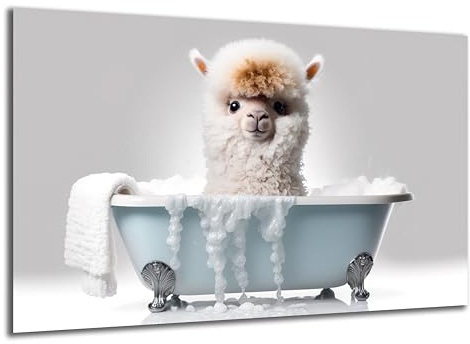 DARO Design - Toiletten-Bild auf 6mm HDF 40x30 cm Baby Alpaca Lama in der Badewanne - Wand-Deko Bilder Lustiges Geschenk