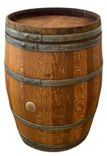 Fassl Baron, Holzfass Stehtisch 225 Liter, abgeschliffen, geölt Oberfläche, Barriquefass, Weinfass, 95cm Höhe, rustikaler Stehtisch für innen und außen, gebrauchtes Holzfass