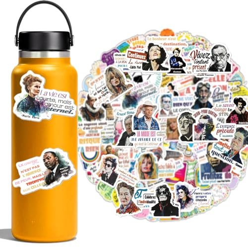 1step2dream Autocollants inspirants français | Citations de figures historiques pour adolescents, étudiants, enfants et enseignants | Approvisionnement positif pour planificateurs, bouteilles d'eau