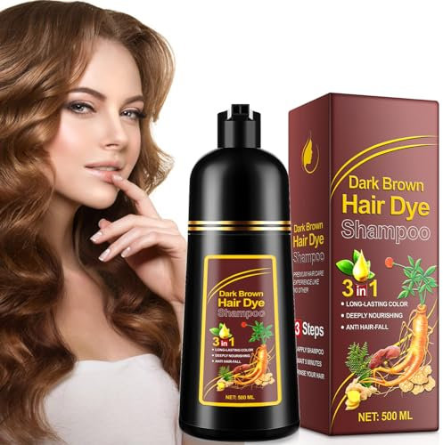 Champu Tinte Canas de Pelo para Hombre y Mujeres, 500ML Hair Dye Champoo 3 en 1 Natural Champú para cabello instantáneo, Natural y Duradero Champu Tinte Canas Hombre Mujeres (Marron Oscuro)