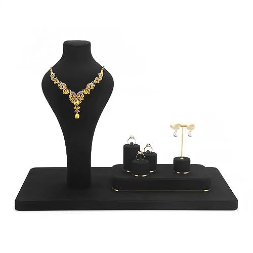 MYVVKIA Schmuckhalter, Schmuck-Organizer-Ständer, Schmuckbüsten-Ausstellungsständer, schwarzer Samt, Schmuckbüsten-Ausstellungsständer-Set, Halsketten-, Ring-, Ohrringbüsten-KOM