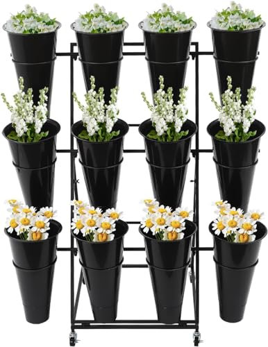 XHSMYXGS 3-lagiger Blumenständer, Blumenwagen-Ausstellungsständer mit Rädern, für Terrasse, Garten, Wohnzimmer, Outdoor-Blumen