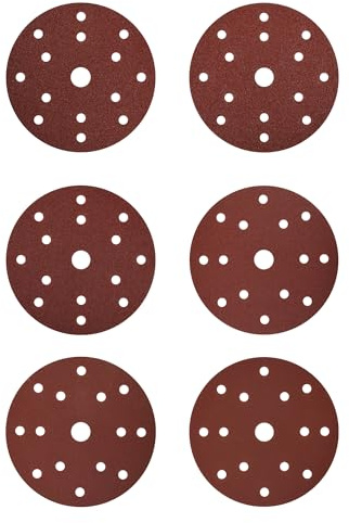 150mm Sanding Discs 40/60/80/120/180/240 Grit Hook & Loop Sandpaper, 60Pcs 6 Inch 15 Holes Dust Extraction for Wood & Metal, DIY & Professional Use