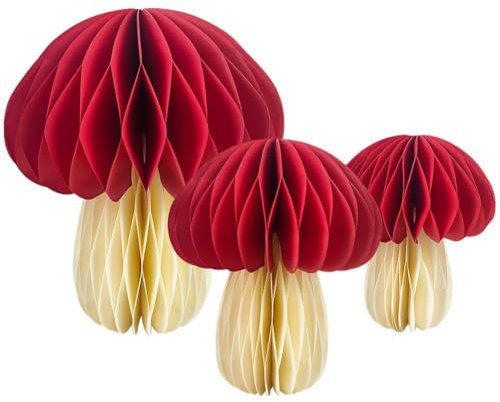 Tsffae 3 Stück Wabenkugeln Zum Aufhängen, Wabenkugeln, Zum Basteln, Wald, Party-Dekoration, Papierpilz, 3D-pilz-Ornament, Festival-hängedekoration