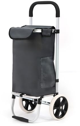 50Liter Aluminium Trolley Einkaufstrolley Klappbar, Shopping Trolley, Wasserabweisender Einkaufswagen Faltbar, Einkaufstasche mit 2 Rädern, Einkaufskorb mit Rollen, Groß - Grau
