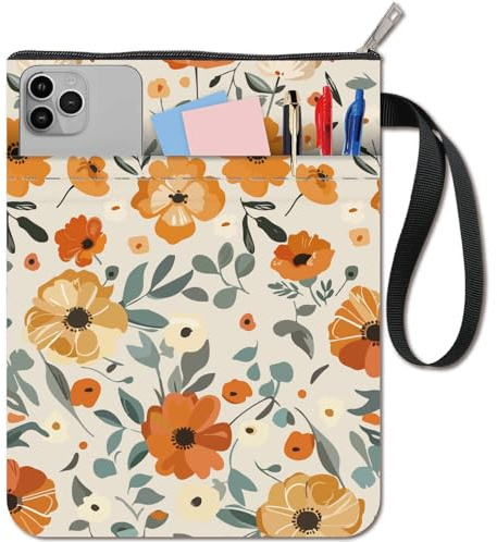 CRASPIRE Fundas para Libros con Flores Funda Naranja Protectora de Tapa Blanda Tela Lavable Cremallera Y Bolsillo Adicional Amantes los Regalos