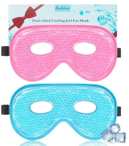 BeeVines Ice Eye Mask, 2 Pack JUMBO Cooling Gel Masks for Puffy Eyes for Men & Women, Cold & Warm Compress for Post Surgery, Puffiness, Allergies & Migraines Treatment (A12 Blue & Pink)