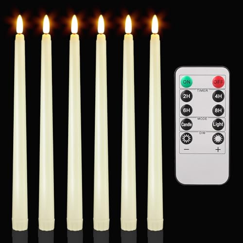wiipara 6 Stück Flackernde LED Stabkerzen mit Timerfunktion, Elfenbein | Mit Fernbedienung & Timer, Flammenlose, Batteriebetriebene LED Kerzen für Halloween Weihnachten Hochzeit Party Deko, 2x28,5cm