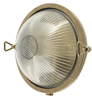 Licht-Erlebnisse Maritime Außenlampe Messing Riffelglas IP64 Ø 17,5 cm rund E27 Maritim Outdoor Wandleuchte außen Kellerleuchte Feuchtraum Lampe Balkon