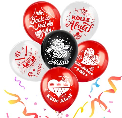 DPKOW 30 STK Luftballons Köln Karneval Deko, Kölle Alaaf Luftballons Deko Helau Jeck Luftballons für Köln Fasching Deko, Rot Weiss Latexballons Kölle Karneval Kölner Deko Zubehör