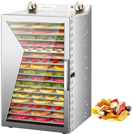 Deshidratador de frutas de 18 capas, deshidratador de alimentos de acero inoxidable de 800 W, 35-90 ℃/95-194 ℉, función de temporizador de 12 h, para secar frutas, carnes y golosinas para mascotas
